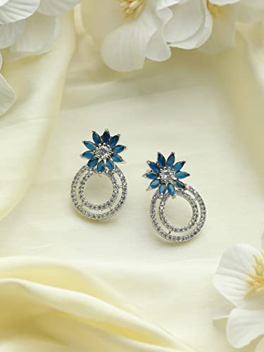 Women's AD Studded Floral Drop Plated Earrings